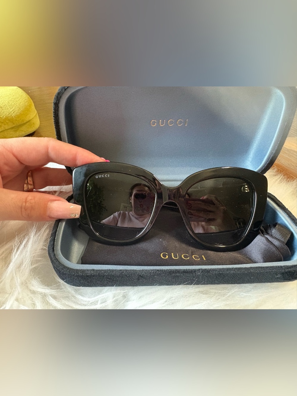 Gucci Glossy Black Oversized Square Women's Sunglasses